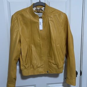 J. Crew Collection leather bomber jacket in Butter, ladies M, AJ036
